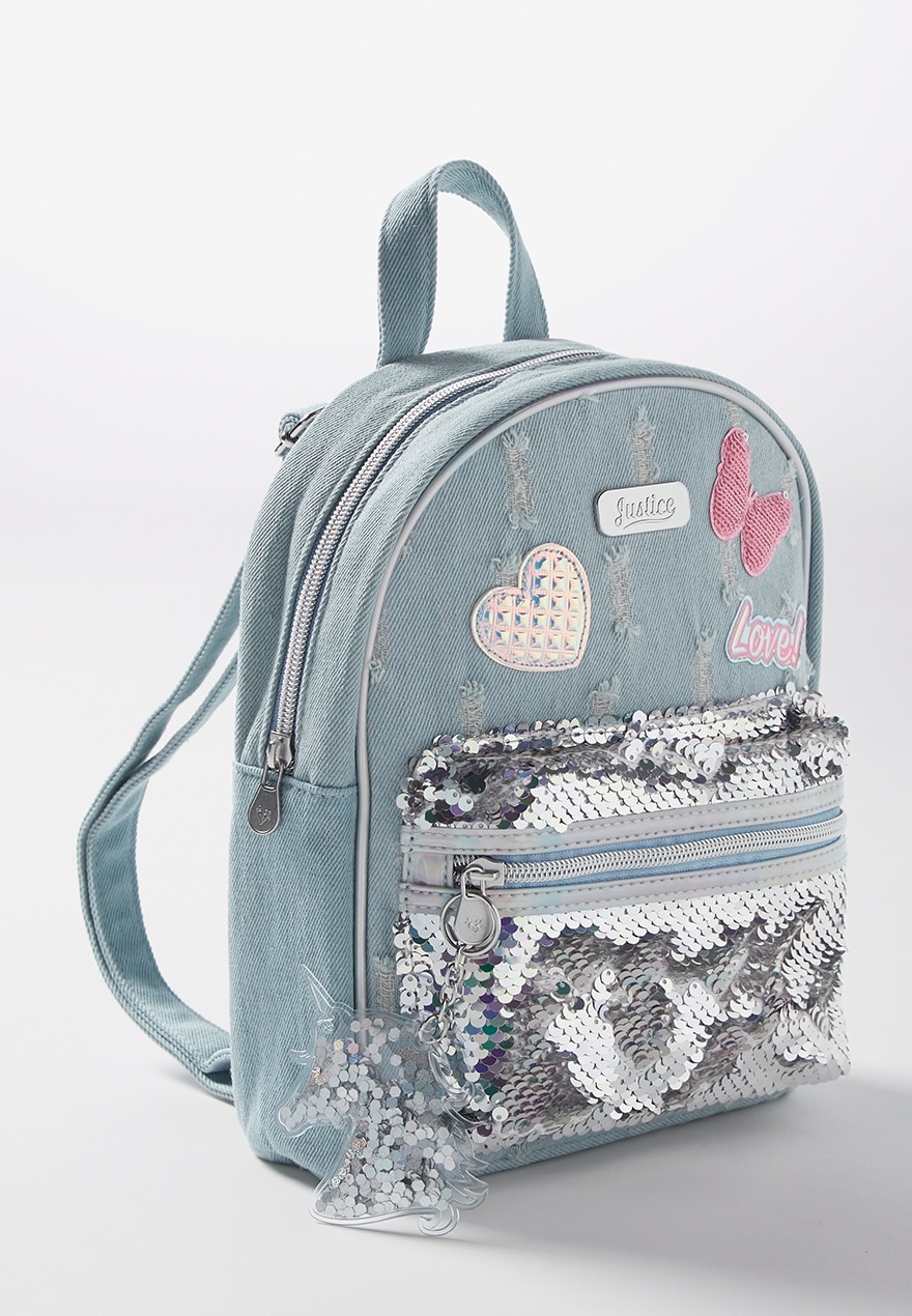 KWD10 / QR91 / AED135 / BD14 / JD32 / SAR150 / OMR13    Denim Patches Mini Backpack    16142975619