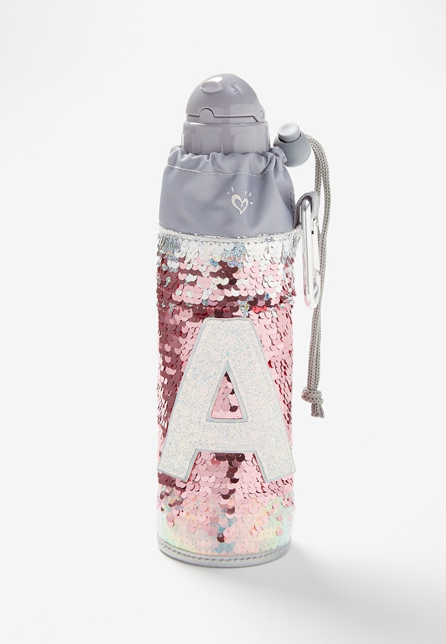 KWD6.5 / QR80 / AED85 / BD8.5 / JD18 / SAR95 / OMR8     Justice Flip Sequin Initial Sleeved Water Bottle    16202154619