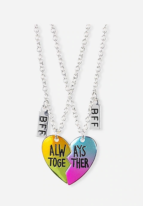 Bff Always Together Heart Pendant Necklace - 2 Pack