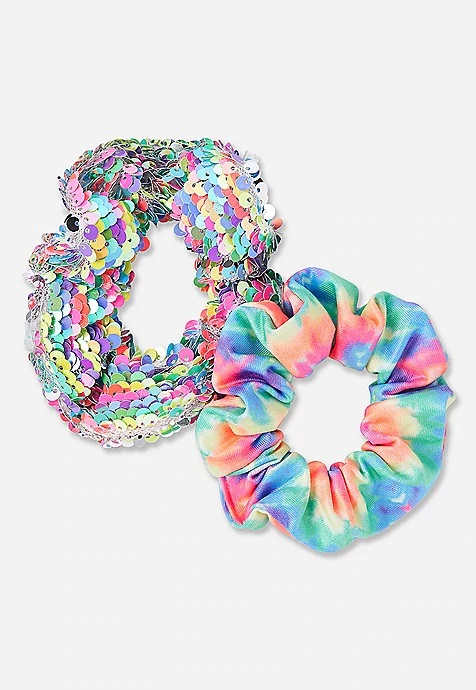 OMR3 / SAR35 / JD6 / BD3 / AED30 / QR30 / KWD2.5  ربطات شعر بطبعة ألوان tie dye ومزينة بالترتر - عبوة من قطعتين   16010259619