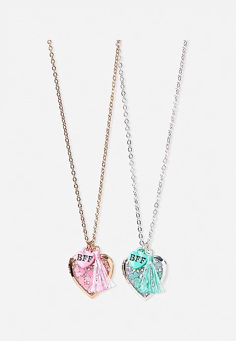 Bff Glitter Locket Necklace - 2 Pack