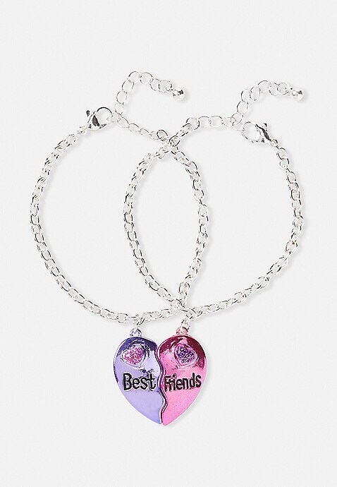 Bff Metallic Heart Charm Bracelet - 2 Pack