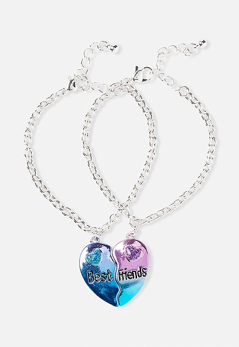 KWD2.5 / QR30 / AED30 / BD3 / JD6 / SAR35 / OMR3   Bff Metallic Heart Pendant Bracelet  - 2 Pack   15980964619