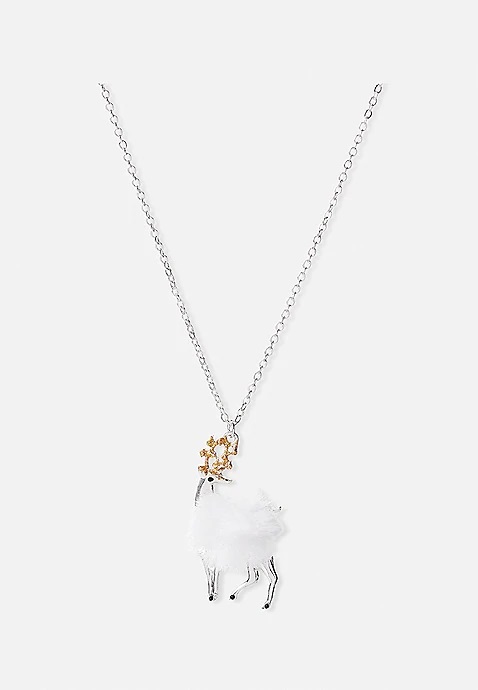 Faux Fur Deer Pendant Necklace