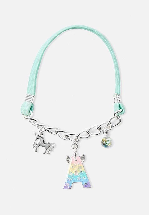 initial unicorn charm stretch bracelet