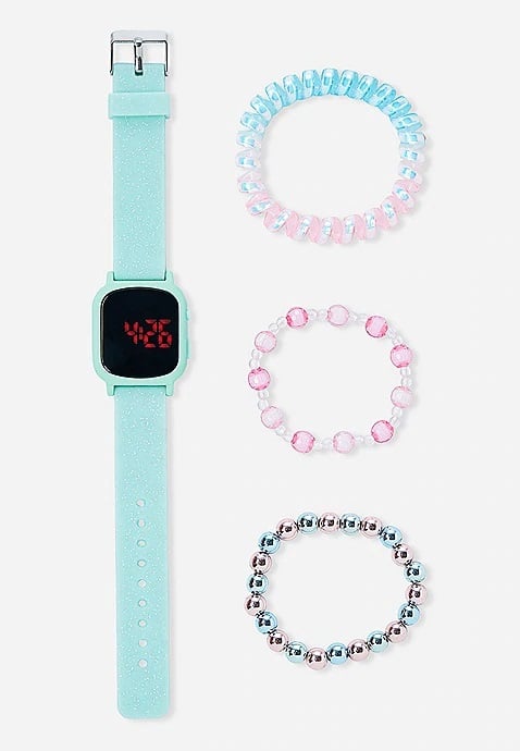 KWD8 / QR100 / AED105 / BD10.5 / JD22 / SAR115 / OMR10   Mint Glitter Led Watch & Bracelet Set   15990208635